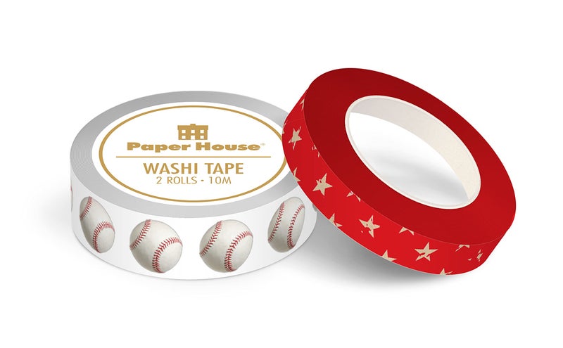 Paper House Productions Sticky Pix Die Cut Baseball Set of 2 Foil Accent Washi Tape Rolls for Scrapbooking and Crafts - Image 2